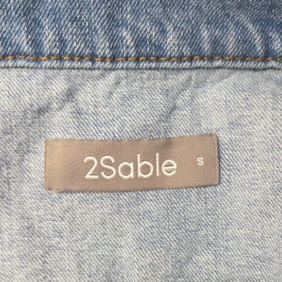 2Sable April Jeans Blue Distressed Classic Denim Trucker Jean Jacket Size Small - Picture 6 of 7